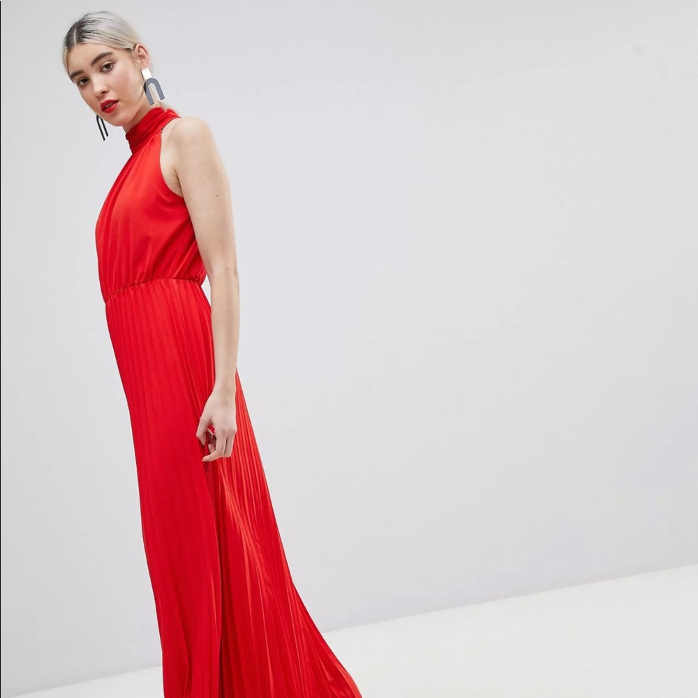 Boohoo High Neck Pleated Maxi Dress